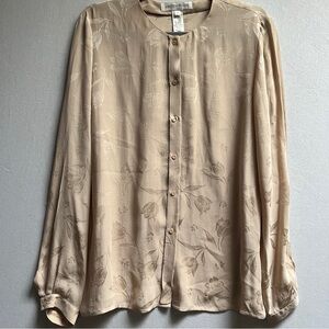 Jones New York Silk Cream-Tan Floral Button-Front Blouse Sz 8